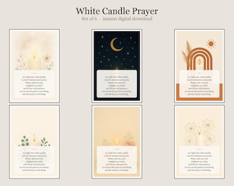 White Candle Intention Prayer Printable, Candle Altar Prayer Wall Art, Spiritual Home Decor, Set of 6 Backgrounds, Instant Digital Download
