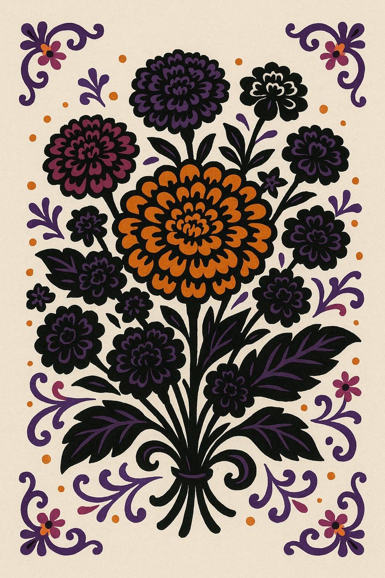 Día de los Muertos Set, Dia De Los Muertos Wall Art, Printable Gallery Wall Set of 4, Instant Digital Download image 4