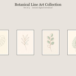 Botanical Line Art Collection, Botanical Line Art Wall Art, Printable Gallery Wall Set of 4, Instant Digital Download image 1