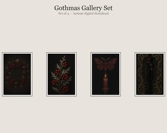 Gothmas Gallery Wall Art Set, Gothic Christmas Prints, Botanical, Nutcracker (Digital Download)