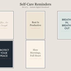 Self-Care Reminders Set of 5 Prints, Self-Care Reminders Wall Art Bundle, Printable Gallery Wall Set, Instant Digital Download