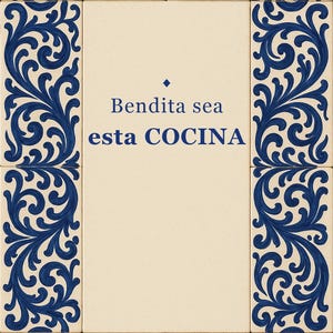 Bendita Sea Esta Cocina Print, Spanish Talavera Tile Wall Art, Mexican Kitchen Decor, Frase en Español, Instant Digital Download