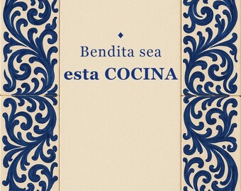 Bendita Sea Esta Cocina Print, Spanish Talavera Tile Wall Art, Mexican Kitchen Decor, Frase en Español, Instant Digital Download