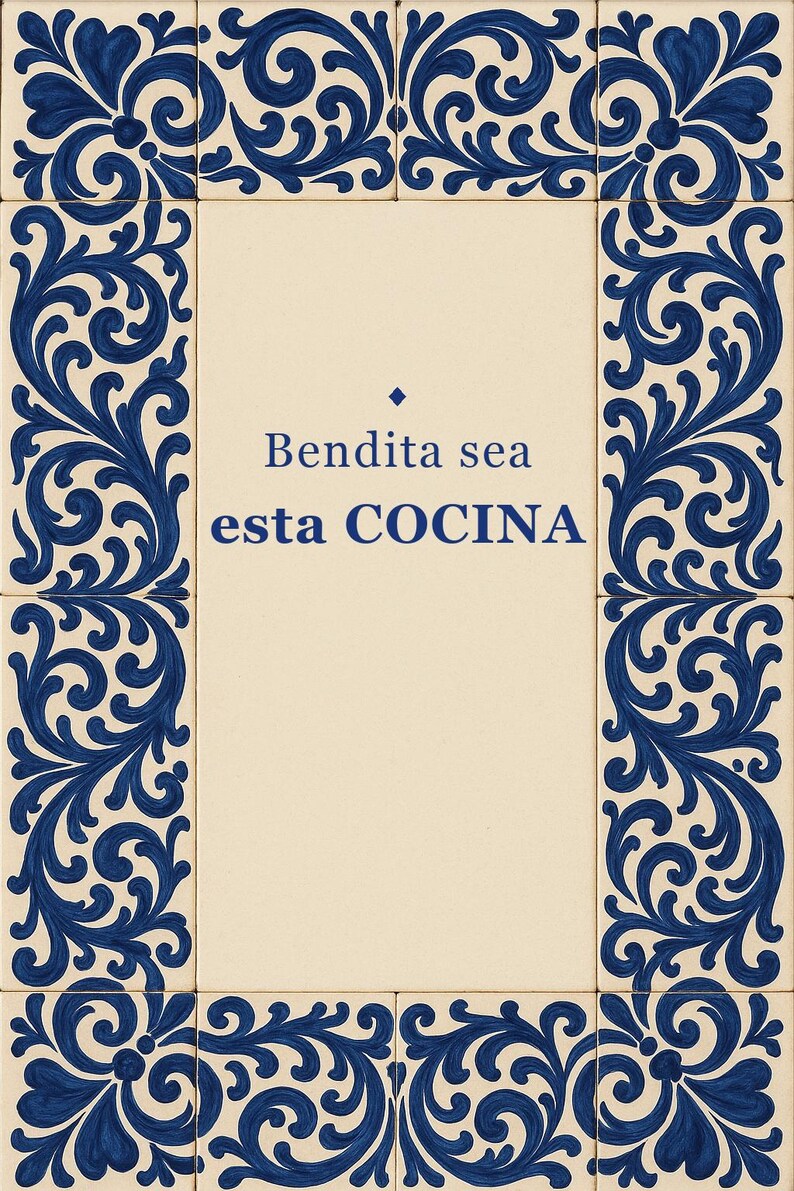Bendita Sea Esta Cocina Print, Spanish Talavera Tile Wall Art, Mexican Kitchen Decor, Frase en Español, Instant Digital Download image 1