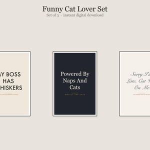 Funny Cat Lover Wall Art Set of 3, Funny Cat Humor Prints Bundle, Printable Gallery Set, Instant Download