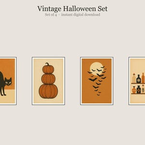 Vintage Halloween Set, Vintage Halloween Wall Art, Printable Gallery Wall Set of 4, Instant Digital Download image 1