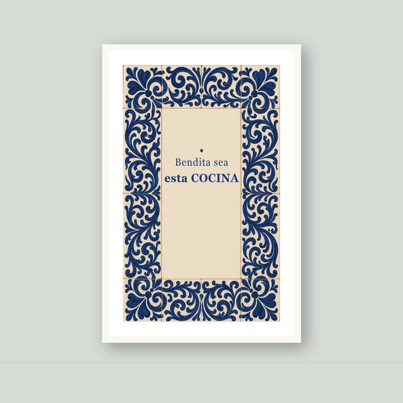 Bendita Sea Esta Cocina Print, Spanish Talavera Tile Wall Art, Mexican Kitchen Decor, Frase en Español, Instant Digital Download image 5