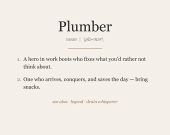 Plumber Definition Print, Funny Plumber Gift Wall Art, Plumber Appreciation Printable, Instant Digital Download