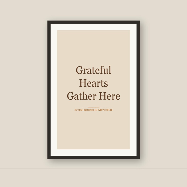 Arte de parede para imprimir com a frase "Gratidão", decoração de outono para casa, impressão para o Dia de Ação de Graças, citação de gratidão no outono, download digital com tipografia minimalista. imagem 5
