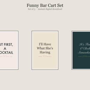 Set van 3 grappige muurdecoraties voor een drankkar, bundel met grappige prints voor een drankkar, printbare galerijset, direct te downloaden