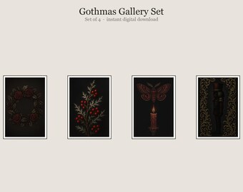 Gothmas Gallery Set, Gothmas Gothic Christmas Wall Art, Printable Gallery Wall Set of 4, Instant Digital Download