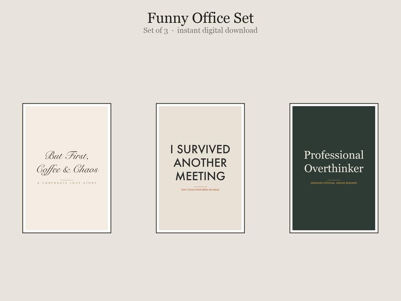 Funny Office Wall Art Set of 3, Funny Office Humor Prints Bundle, Printable Gallery Set, Instant Download image 1