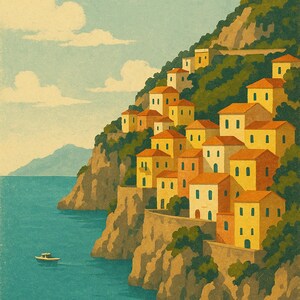 Amalfi Coastal Set, Amalfi Mediterranean Coastal Wall Art, Printable Gallery Wall Set of 3, Instant Digital Download image 2