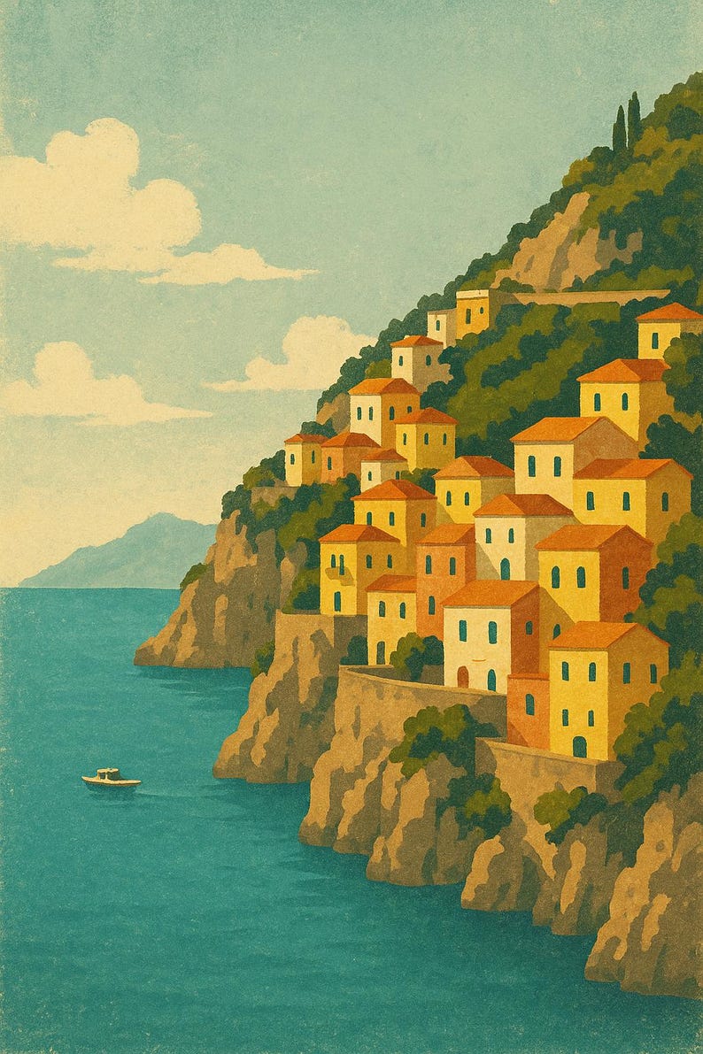 Amalfi Coastal Set, Amalfi Mediterranean Coastal Wall Art, Printable Gallery Wall Set of 3, Instant Digital Download image 2