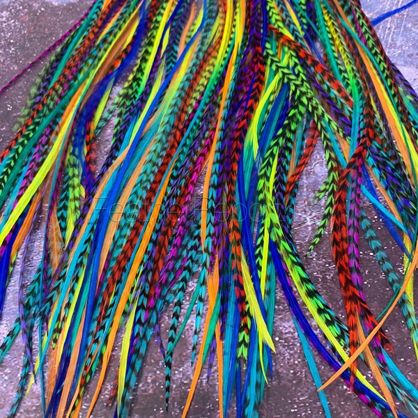 Colorful Feather Extensions 10 XL Long Hair Feathers Hair Accessories Extra Long Feather Hair Extensions All Colors Rooster Feather 11-14in