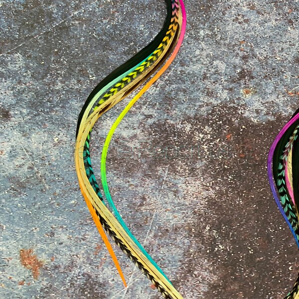 Lange Veren Extensions Haar Accessoires Bonded Echte Veren Regenbogen Natuurlijke Grizzly Feather Hair Extension Kit met Kralen DIY