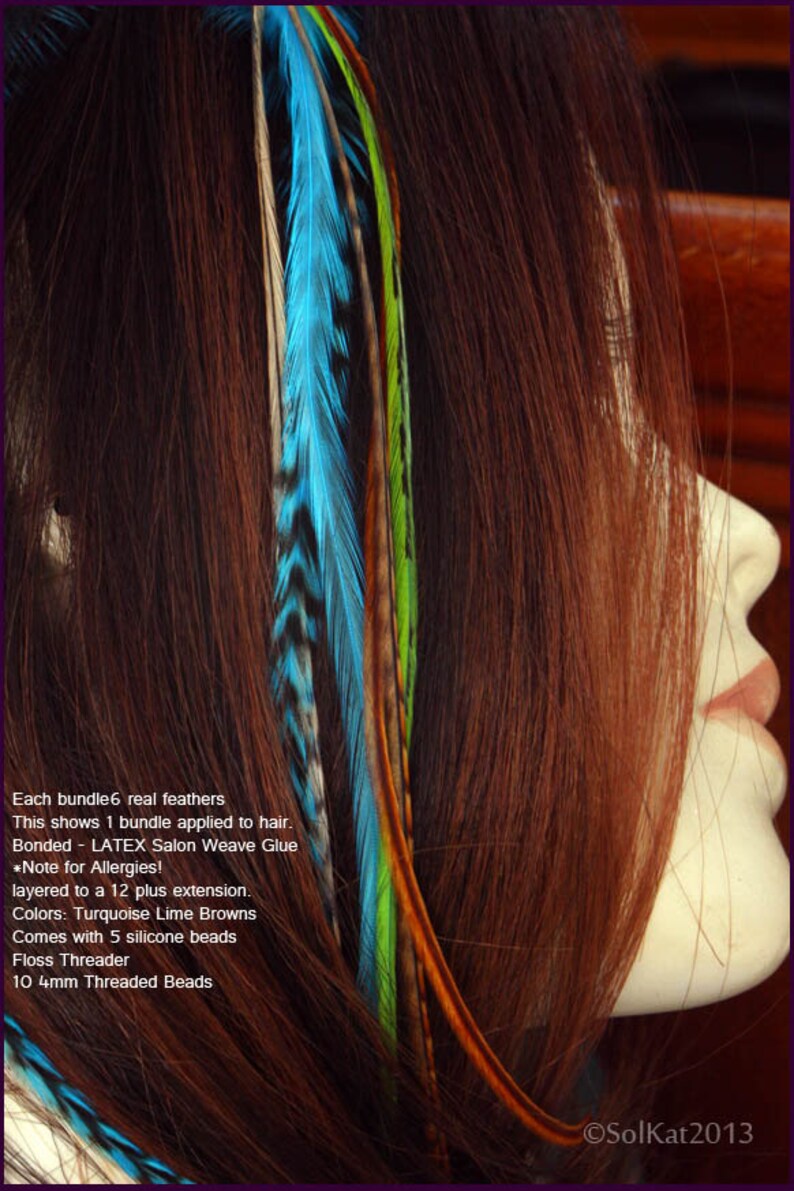 DIY Feather Hair Extensions Lime Turquoise Green Grizzly Etsy