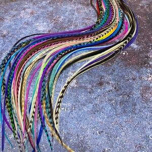 Long Hair Feathers Extensions Kit With Beads Green Blue Purple 