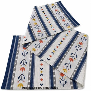 Swedish Blue Floral Wool Kilim Area Rug – Reversible Low-Profile Flatweave, Handwoven Durable Carpet