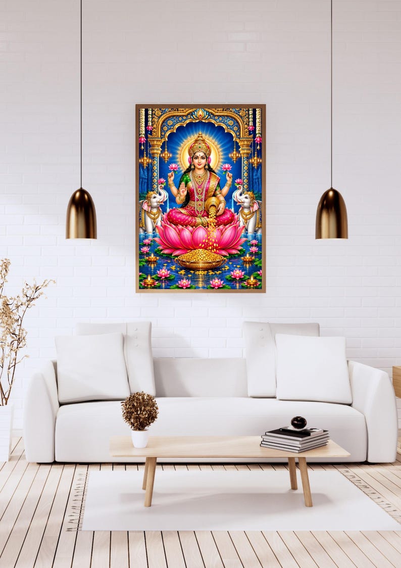 Indian Goddess Lakshmi Wall Art Printable | Hindu Goddess Lotus Print ...