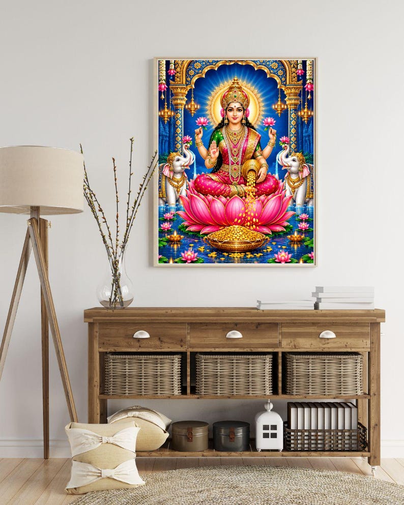 Indian Goddess Lakshmi Wall Art Printable | Hindu Goddess Lotus Print ...