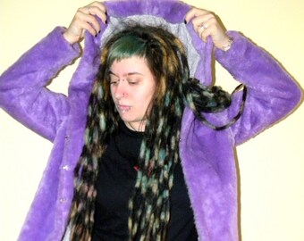 Lavender Faux Fur Winter Jacket, Warm Hooded Coat