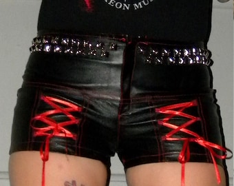 leather short pants,heavy metal,studded pants,rocker shorts