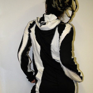 Black and white strapped hoodie dress, Patchwork, Cotton jersey, Roller skate dress, casual hoodie
