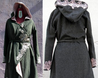 Reversable warm winter wool coat,romantic,bohemian,lace,jersey,multiuse cloak