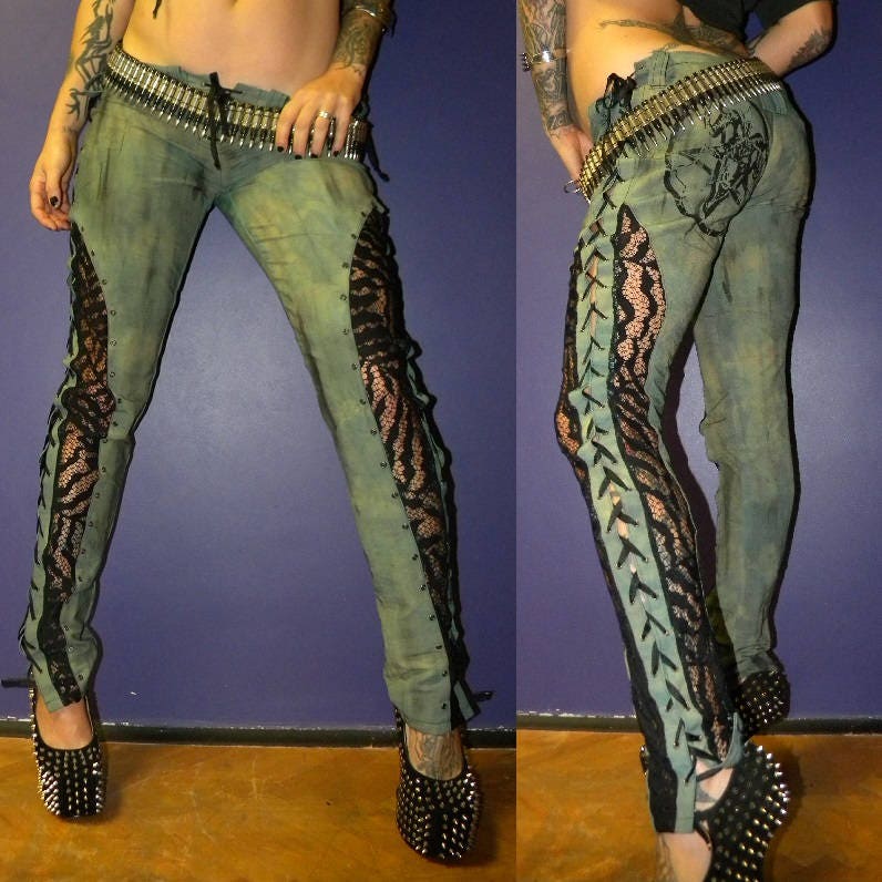 Salepentagram Lace up Pants for Women Heavy Metal Wear lace up