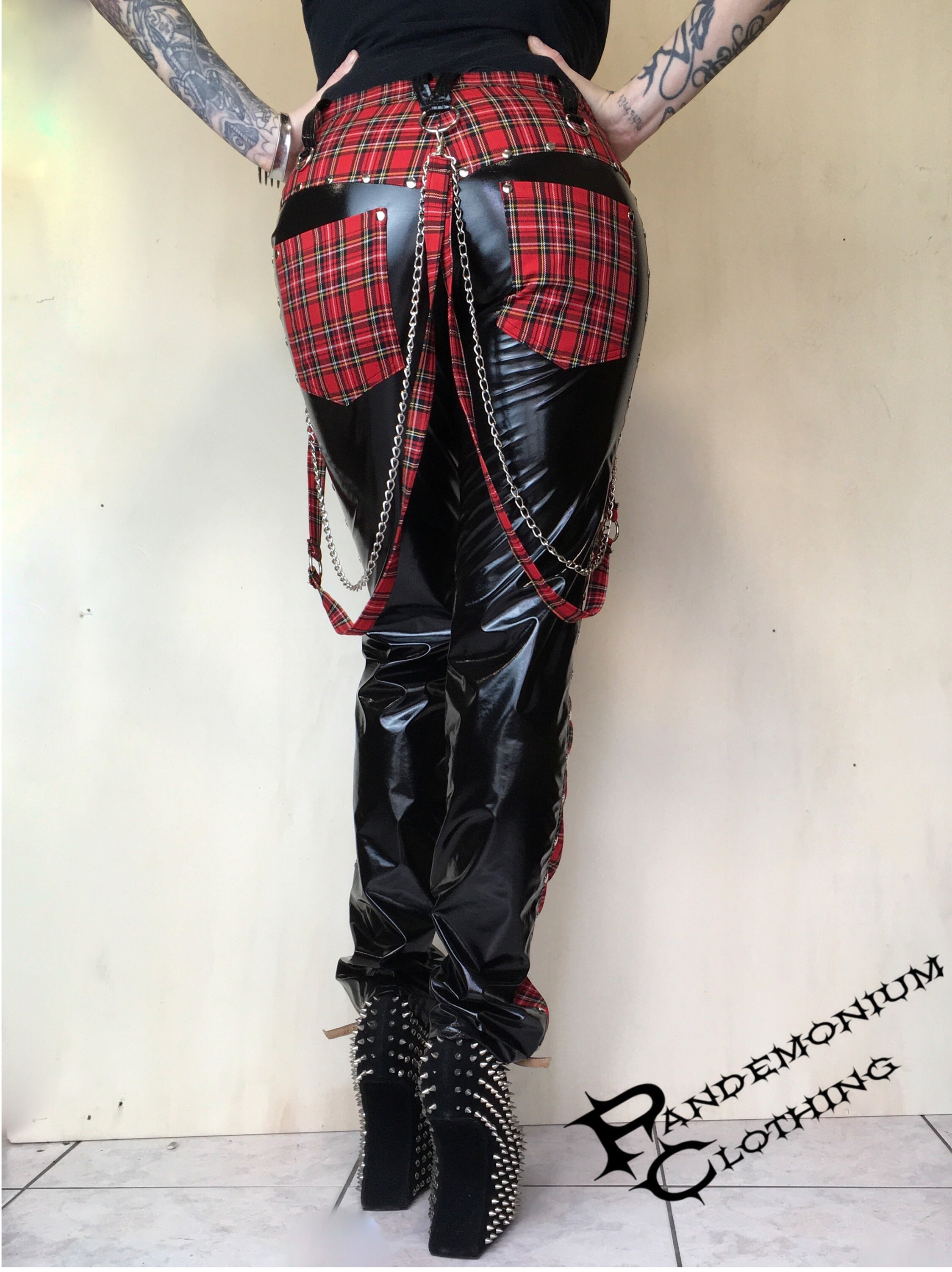 Studded Pants, Punk Rocker Tartan and Pvc Tight Pants - Etsy