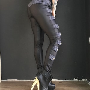 Faux leather legging pants,Heavy metal fashion,Leopard print,Black cigarette pants,Skinny pants