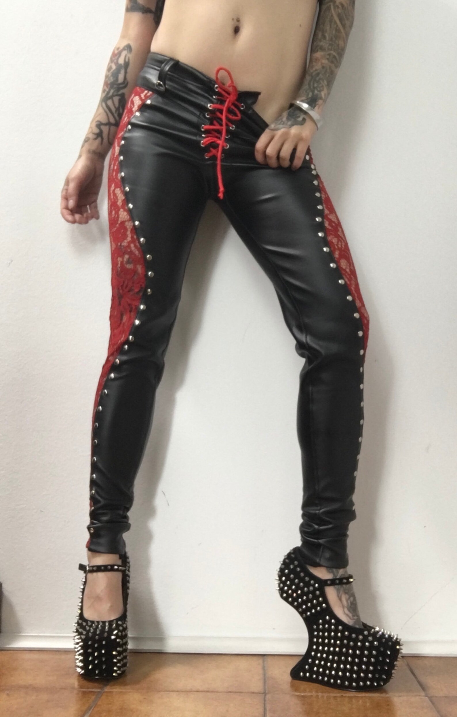 Heavy Metal Leather and Lace Biker Pants Etsy Canada