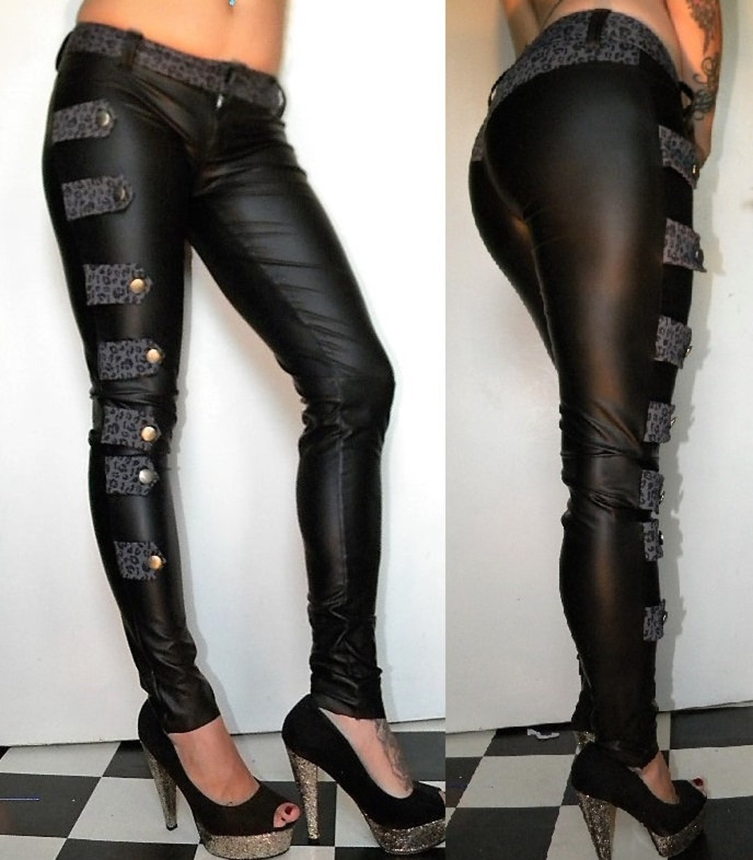 Faux Leather Legging Pantsheavy Metal Fashionleopard - Etsy