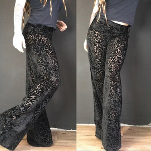 Black see through pants, floral wide leg pants