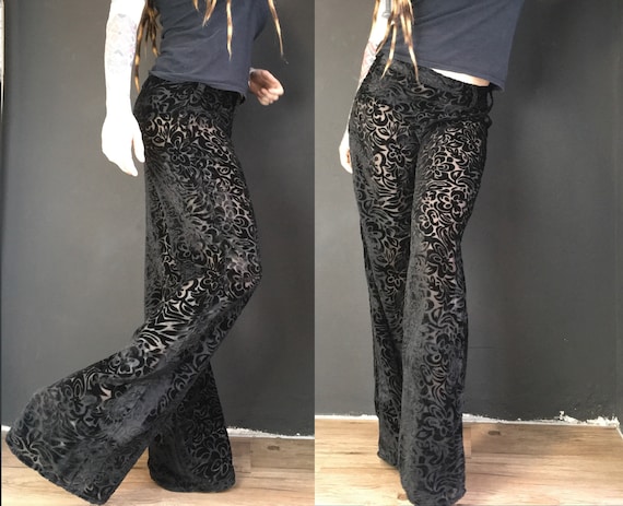 パンツ \"Flower Pattern Wide Trousers\" - BLACK Floral Print Black Wide Leg Pants - Grace and Lace
