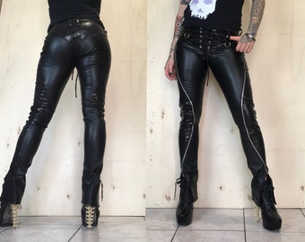 Vegan leather heavy metal pants, biker pants, punk rock trousers