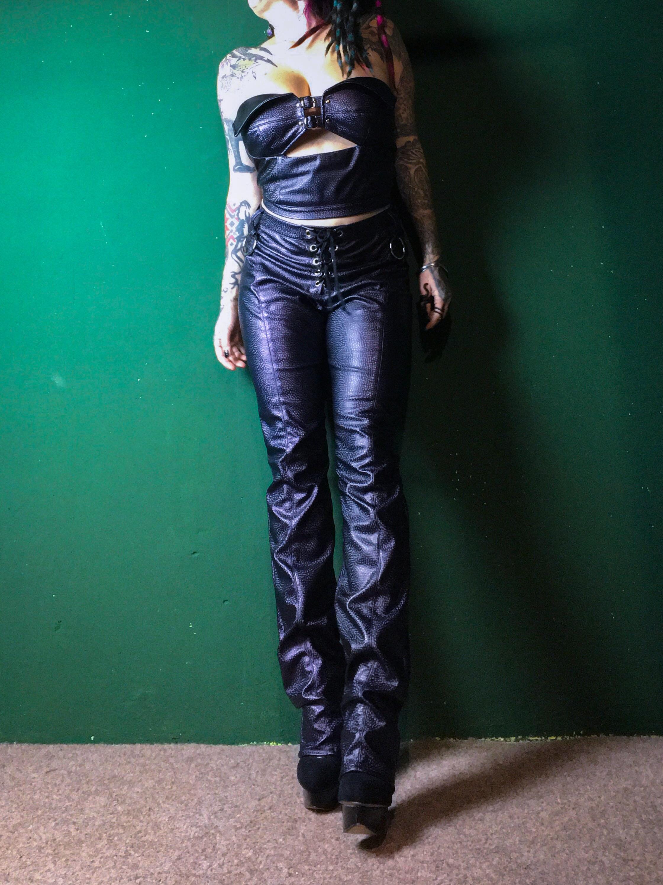 Faux Leather Lace up Pants With Metal Rings - Etsy