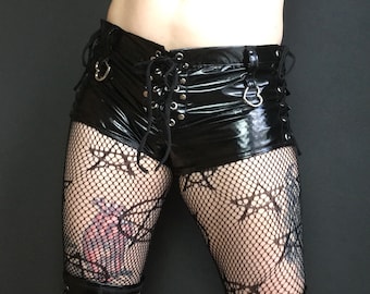 Shiny faux leather boory shorts, heavy metal shorts