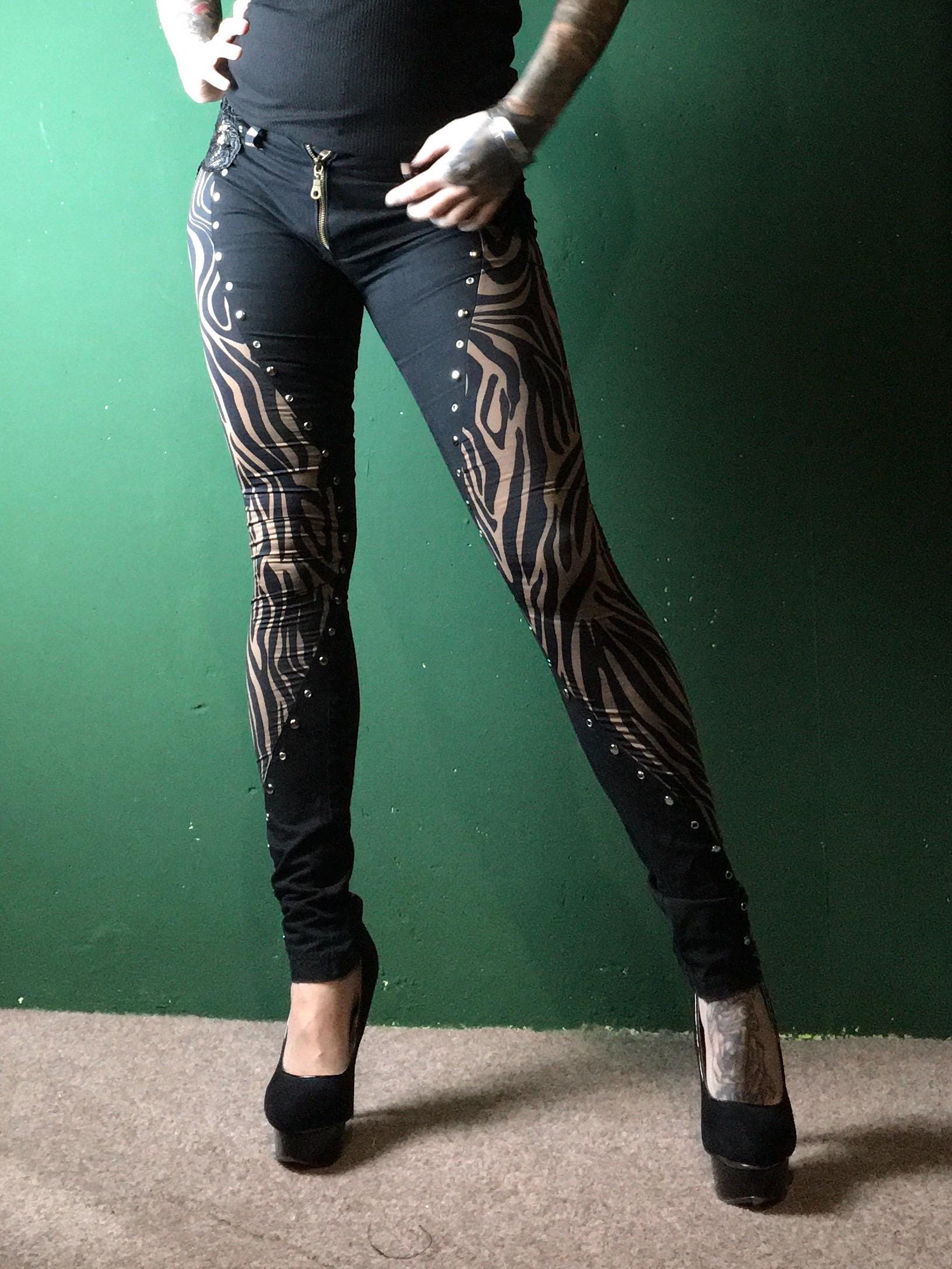 SALE! BLACK Tiger Zebra Pants,studded Trousers,pencil Tight