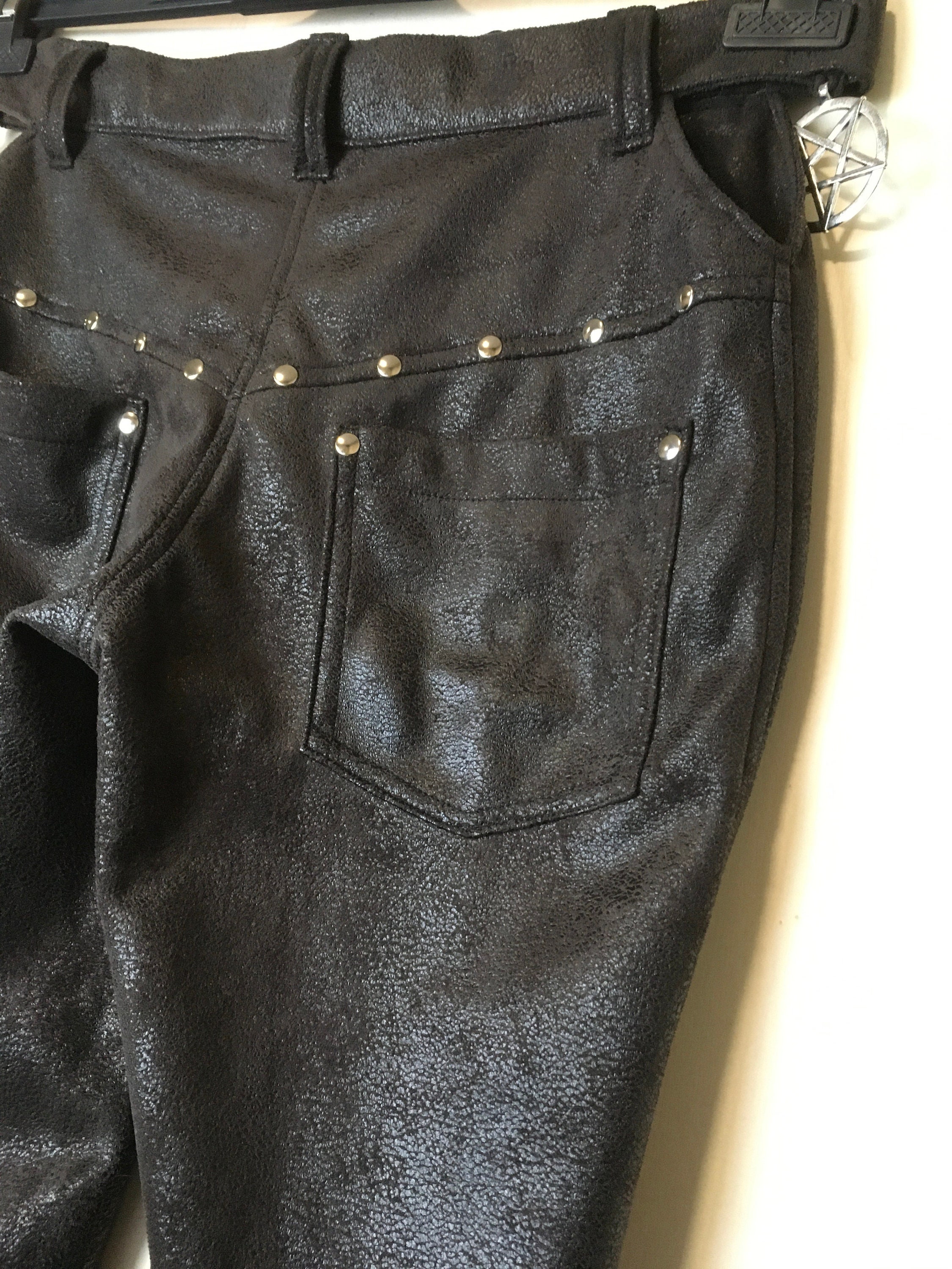 Brown Pants With Studs Fake Leather Pants Pentagram Straight Etsy