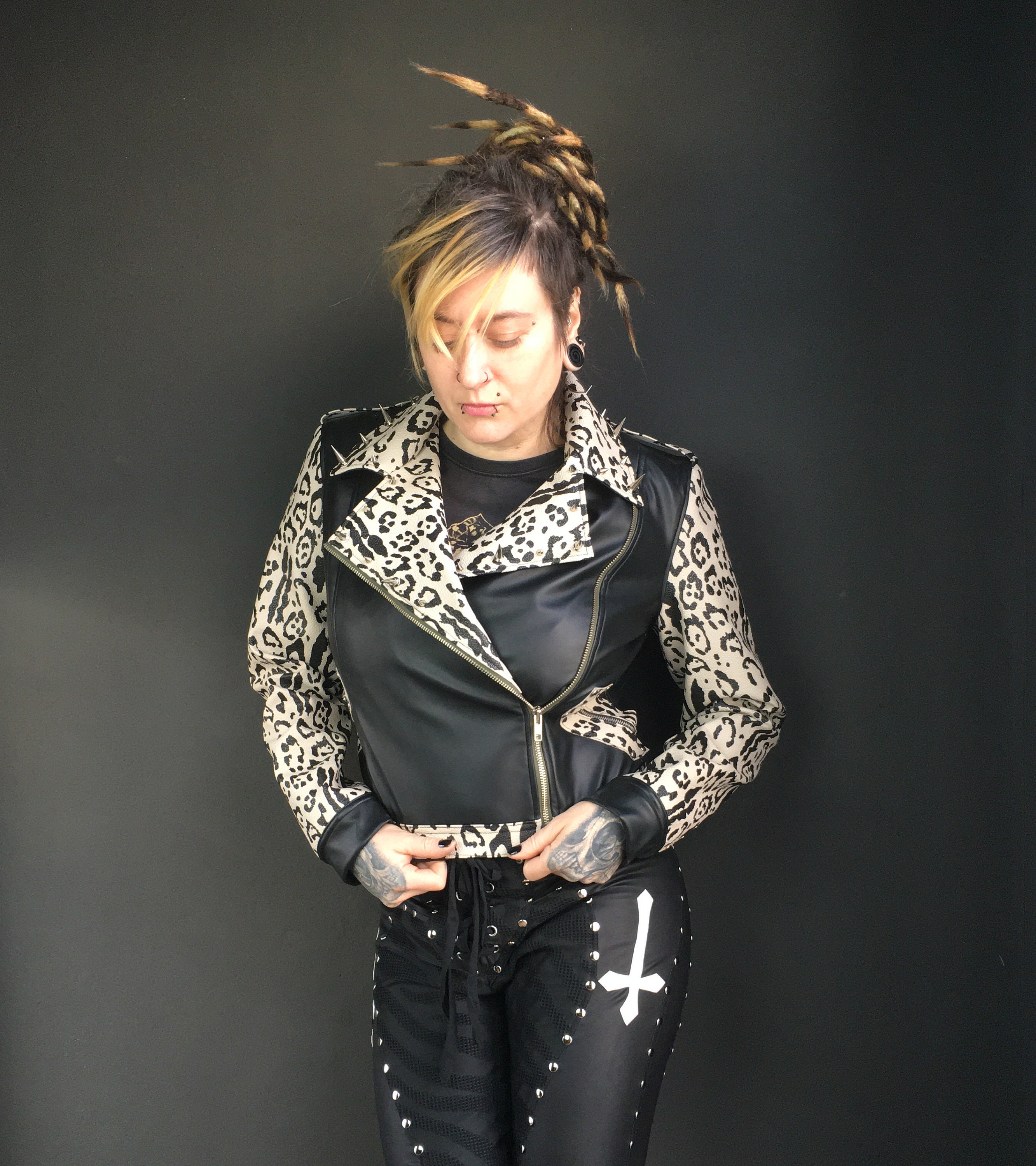 Leather leopard hotsell jacket