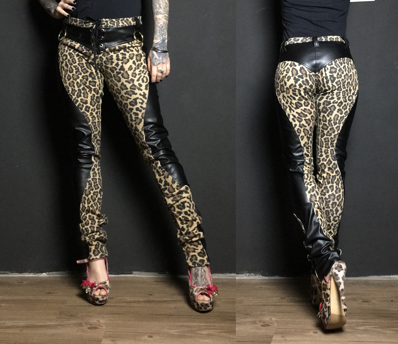 Leopard print leather pants deals