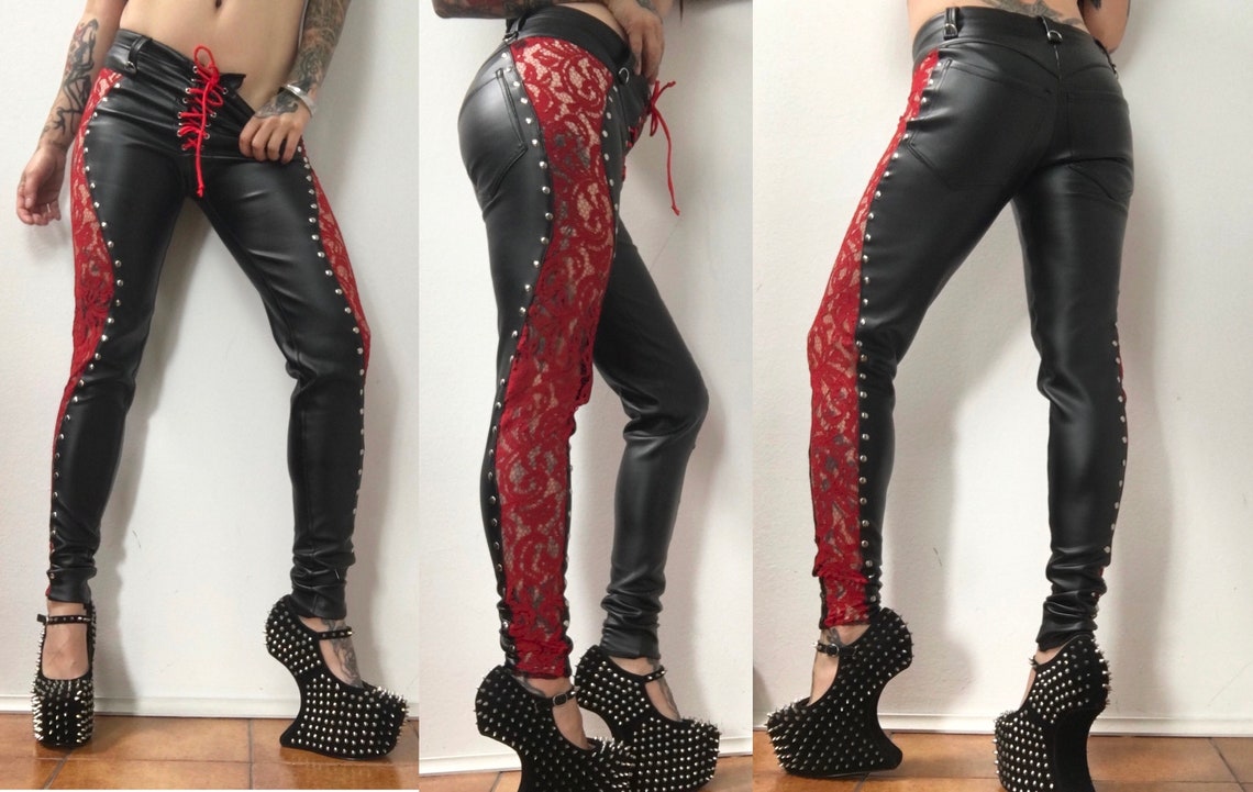 Heavy Metal Leather and Lace Biker Pants Etsy