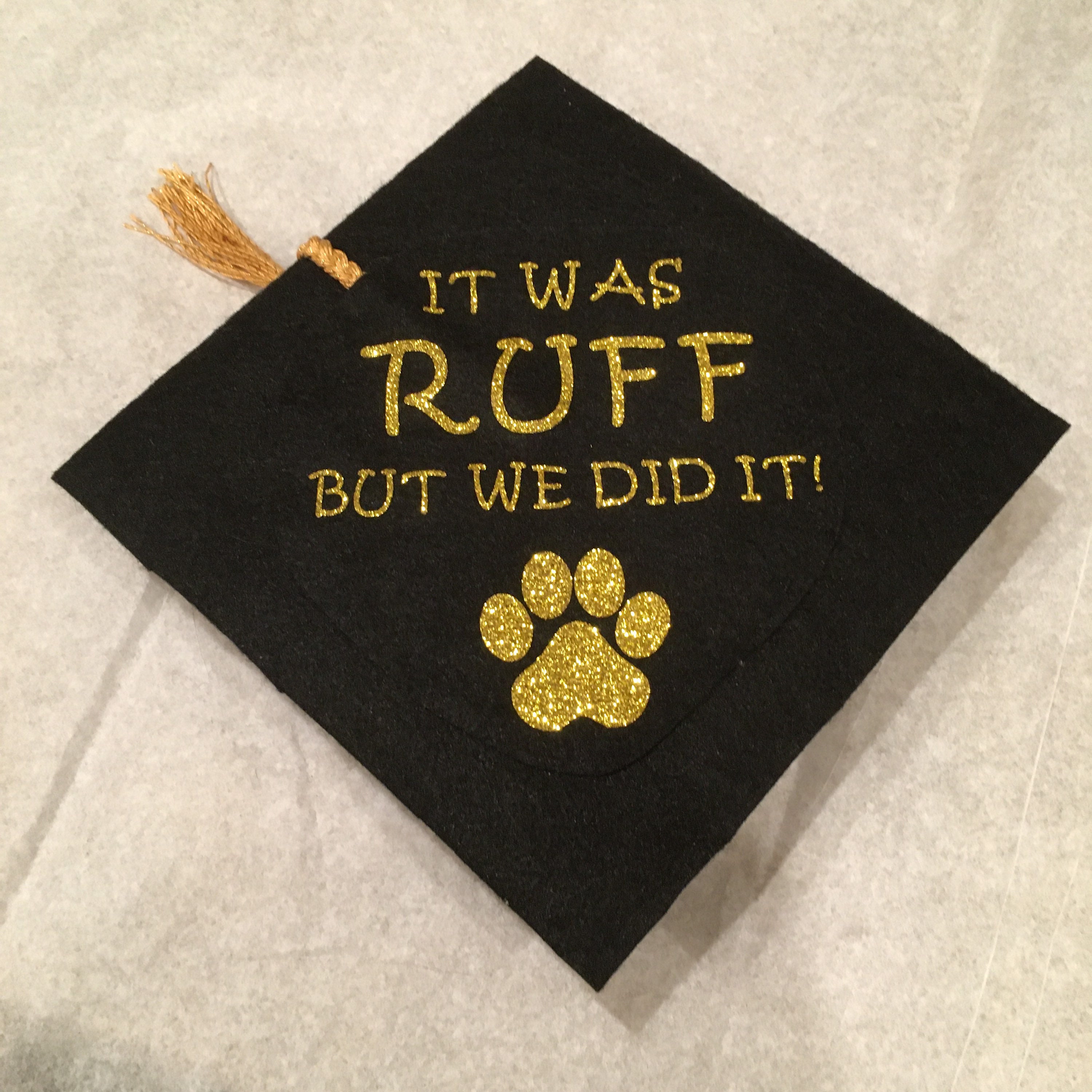 Dog Graduation Hat Cap It Was RUFF with Paw Print