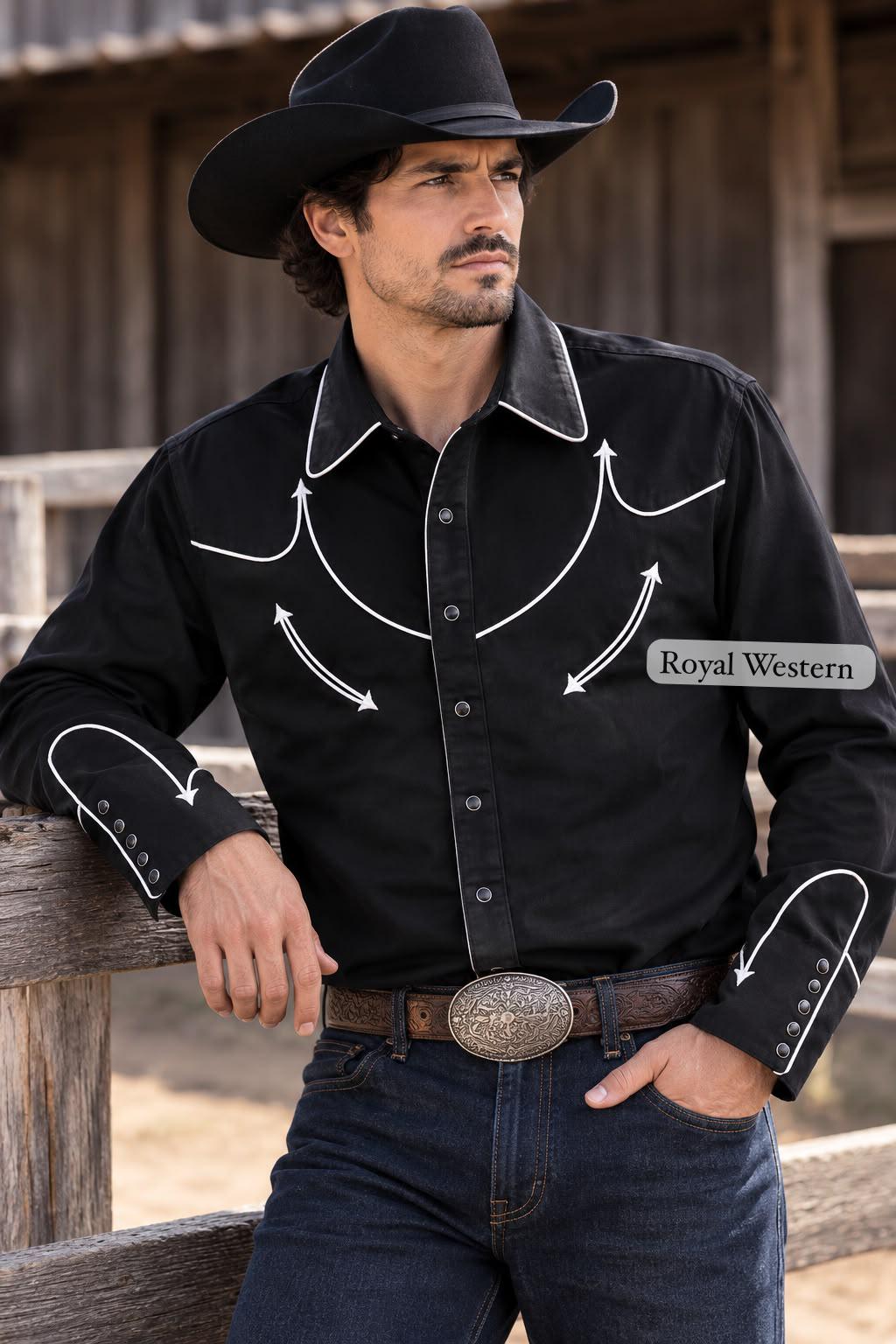 Men's Black Western Cowboy Shirt, Pearl Snap Western Shirt, Vintage Ranch Shirt, Rodeo Cowboy Shirt, Country Western Wear