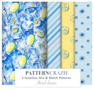 Cool Ice Lemon Seamless Pattern Pack, Summer Repeat Surface Design, Digital Paper Background, Fabric, Wallpaper, Home Decor JPG, POD Ideas