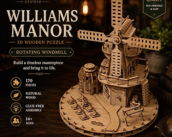 Williams Manor Rotating Windmill 3D Wooden Puzzle DIY Model Kit for Adults