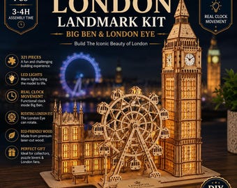 London Landmark Kit, Big Ben & London Eye Wooden Model with LED Lights