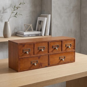 Gabinete de boticario de madera con 6 cajones, organizador de escritorio, caja de almacenamiento de joyas, soporte de té de madera rústica, cofre para suministros de manualidades, regalo vintage para hombres, recuerdo
